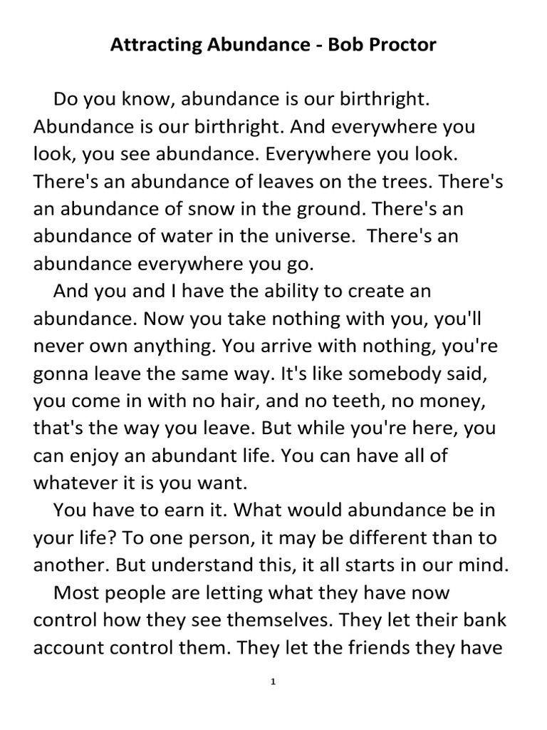 1 Bob Proctor Attracting Abundance Pdf