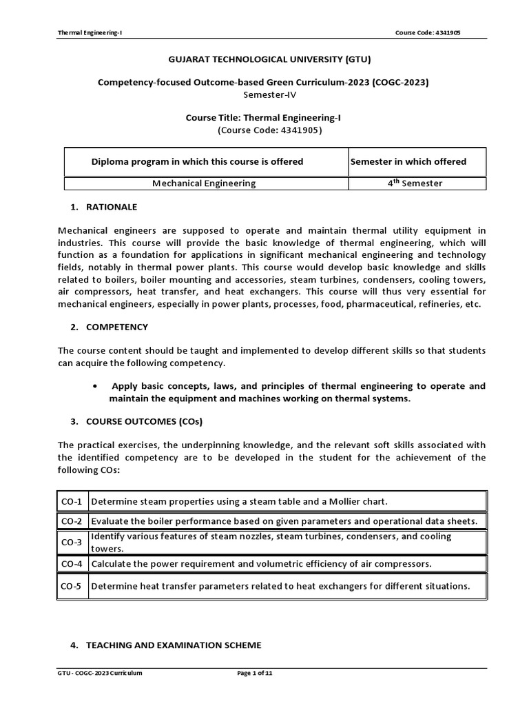 Thermal Engineering-I Syllabus Overview | PDF | Heat Exchanger | Steam