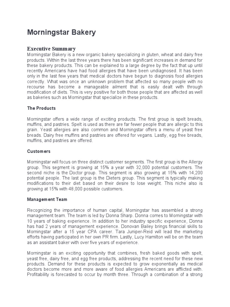 Business Plan PDF Bakery Breads