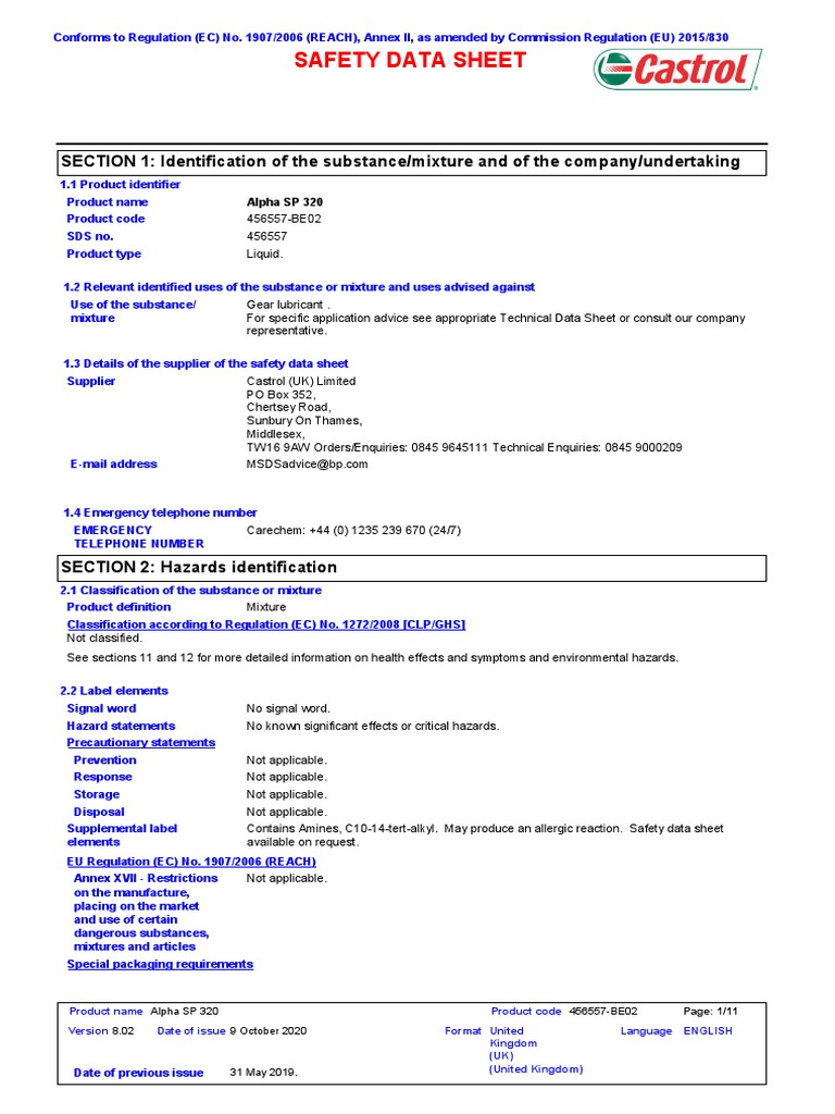 Alpha SP 320 Safety Data Sheet | PDF
