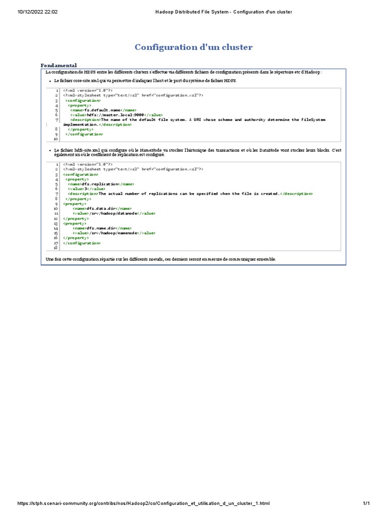 Hadoop Distributed File System - Configuration D'un Cluster | PDF