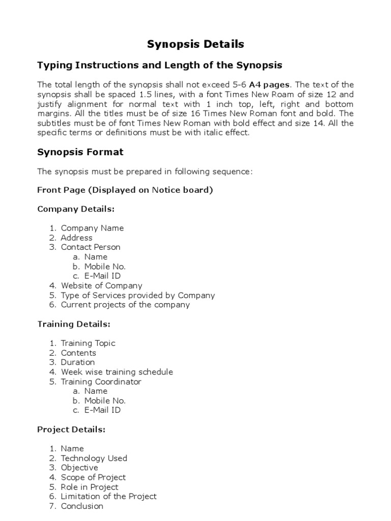 Internship Synopsis Format Guide | PDF
