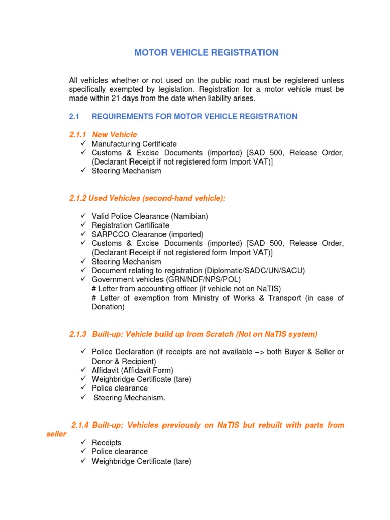 Namibia Vehicle Registration Requirements | PDF | Finance & Money ...