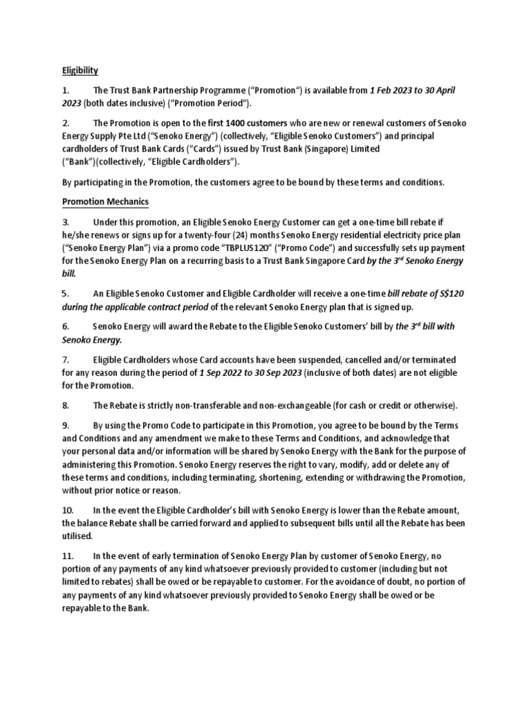 Terms and conditions of the trust bank partnership programme offering s