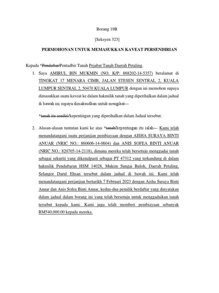 Borang 19B - INSTRUCTION 4 (1) (B) PDF | PDF