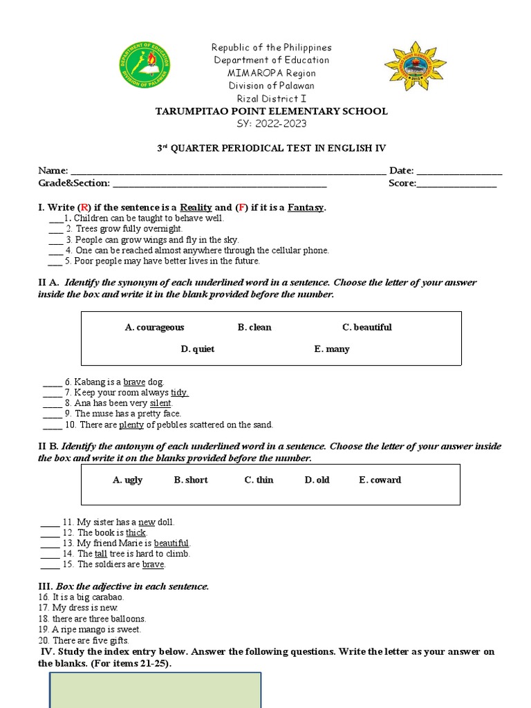 English IV 3rd Quarter Test Guide | PDF