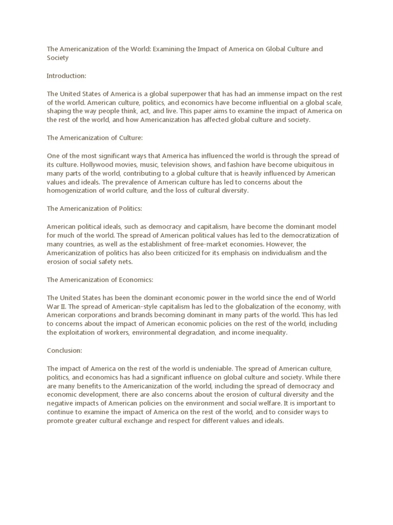 Impact of Americanization on Global Culture | PDF | Politics