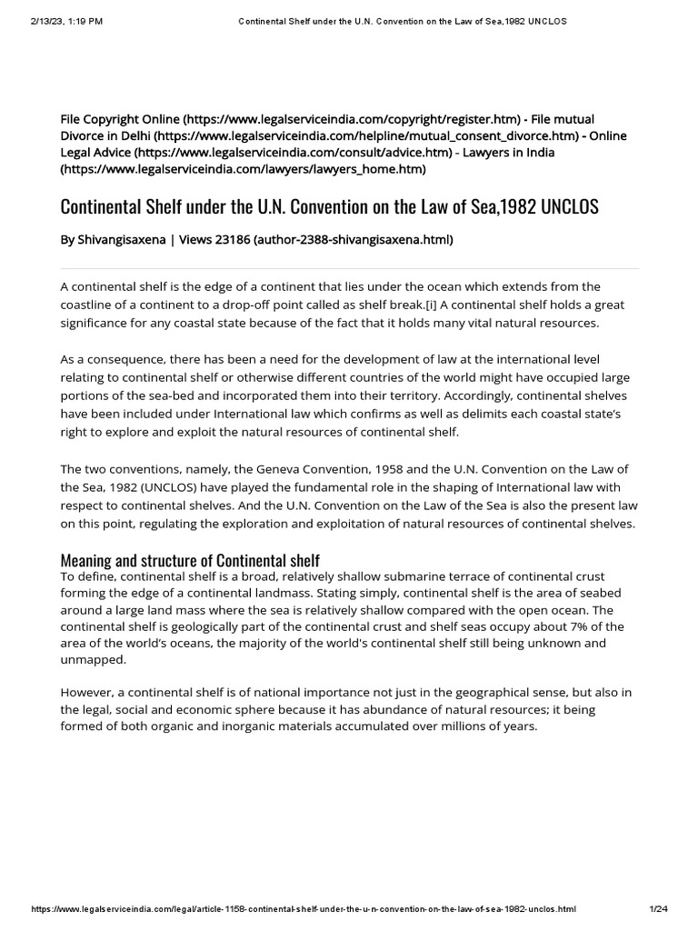 Continental Shelf Under The U.N. Convention On The Law of Sea, 1982