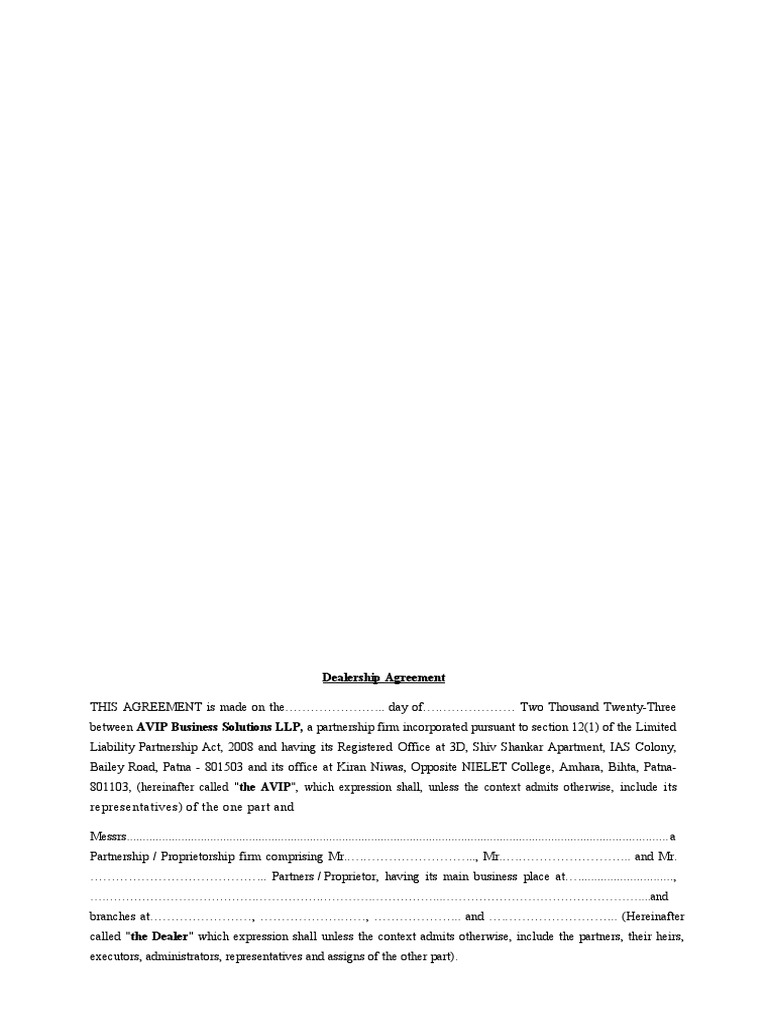 Dealership Agreement for AVIP Products | PDF