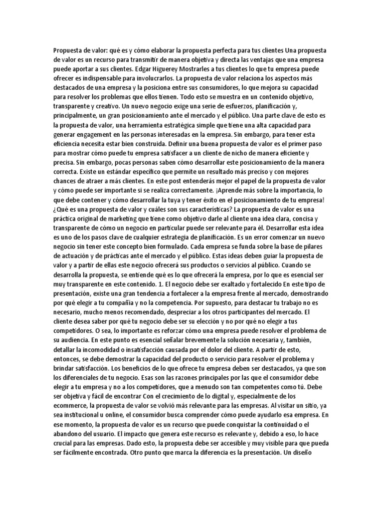 Cómo crear una propuesta de valor efectiva | PDF