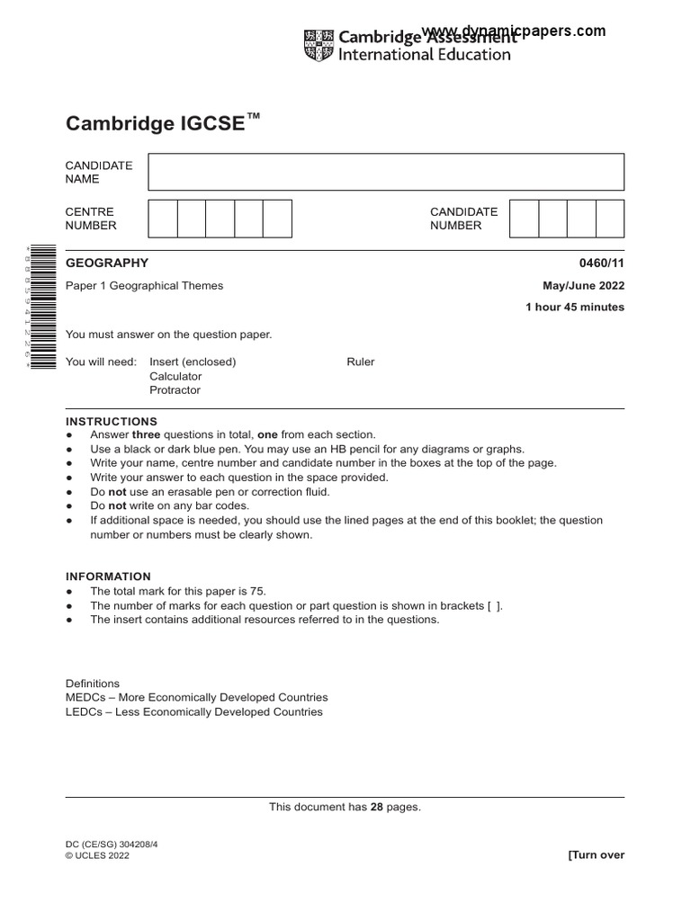 Igcse 0460 11 geography june 2022 pdf pdf