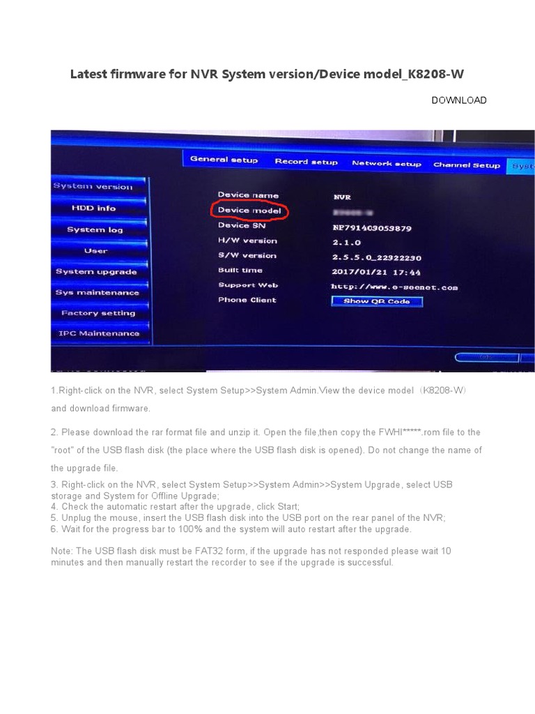 K8208-W NVR Firmware Update Guide | PDF