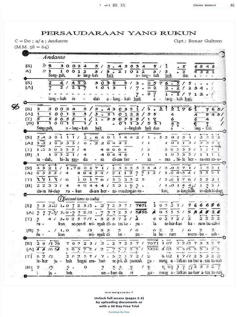 Koor Persaudaraan Yang Rukun | PDF