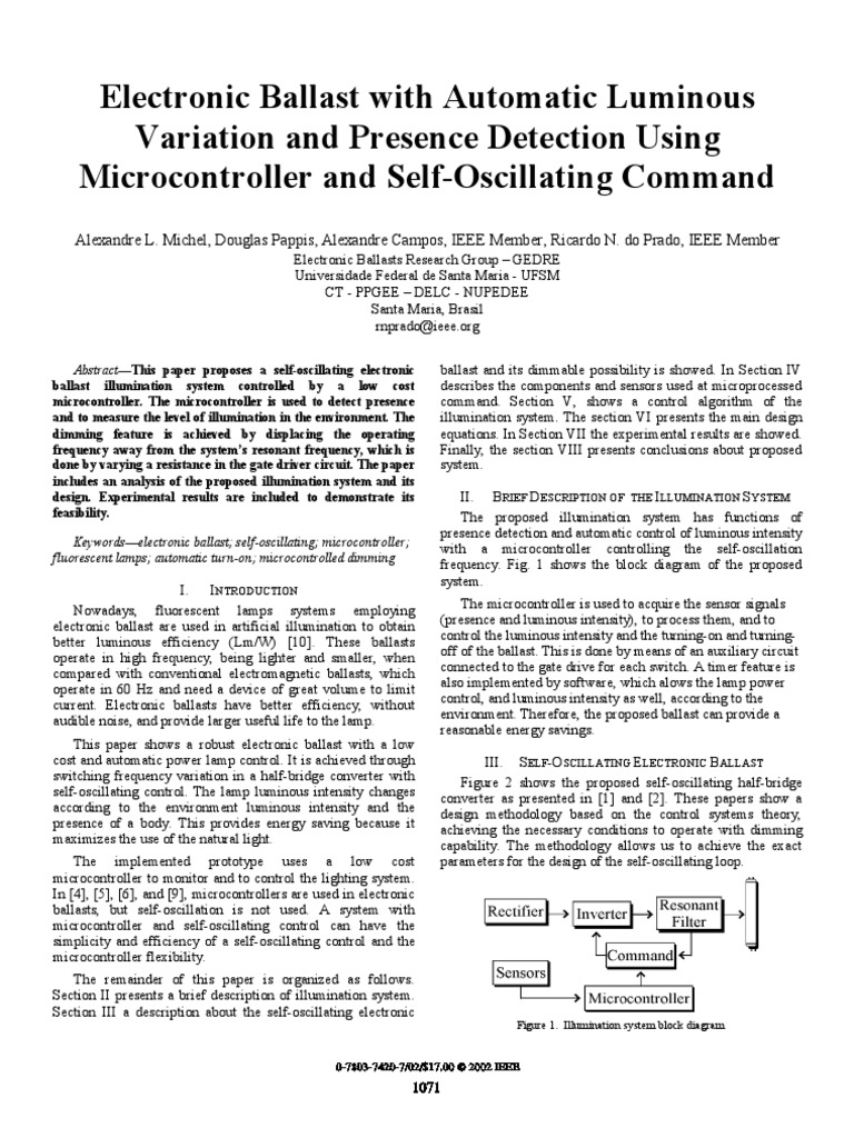 Electronic Ballast With Automatic Luminous Variation and Presence