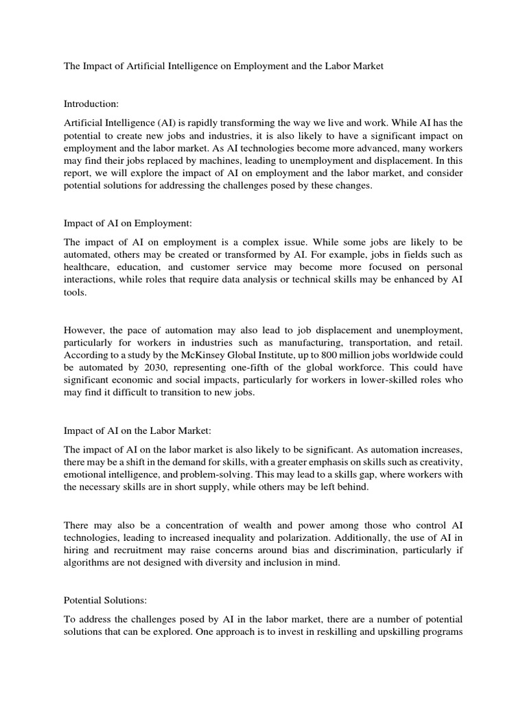 The Impact of Artificial Intelligence On Employment and The Labor ...