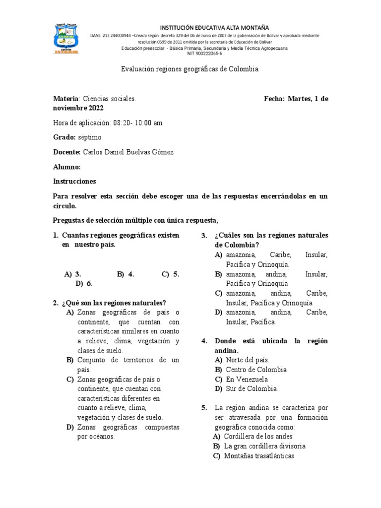 Evaluación de Regiones Geográficas en Colombia | PDF | Andes | Colombia