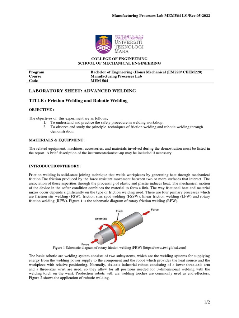 Friction and Robotic Welding Lab Guide | PDF | Computers | Technology ...