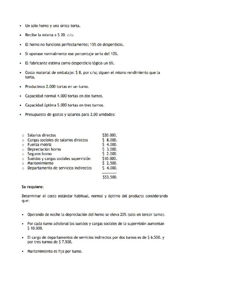 Ejercicio Tipo De Costo Estándar Costos Universidad De Palermo Pdf