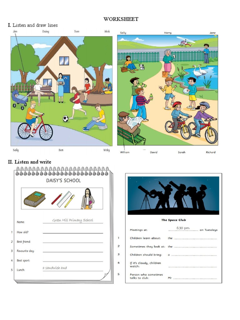 Worksheet I. Listen and Draw Lines PDF