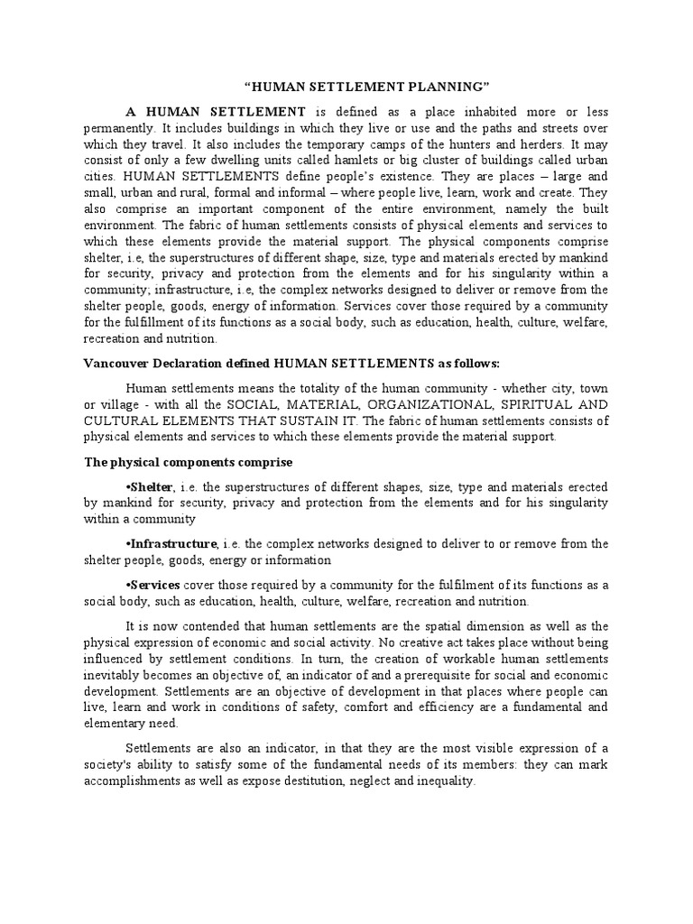 Human Settlement Planning PDF Village Nature