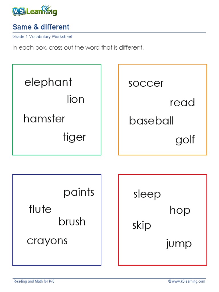 Grade 1 Vocabulary Differentiation Worksheet | PDF