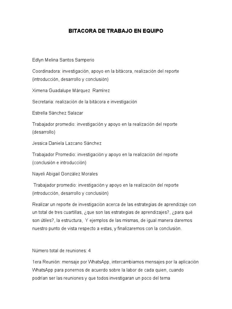Bitacora de Trabajo en Equipo PDF