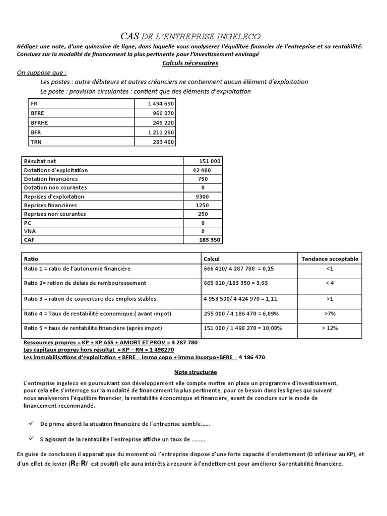Analyse Financière et Rentabilité d'Ingeleco | PDF | Affaires | Finance ...