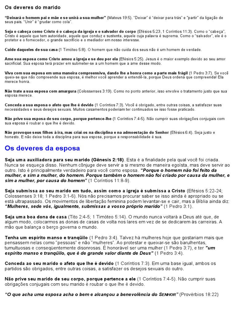 Casamento - Os Deveres Do Marido e Da Esposa Segundo A Bíblia | PDF ...