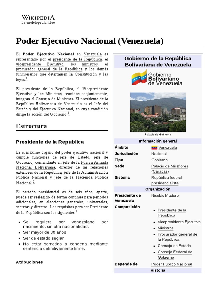 Funciones del Poder Ejecutivo en Venezuela | PDF | Ejecutivo (gobierno ...