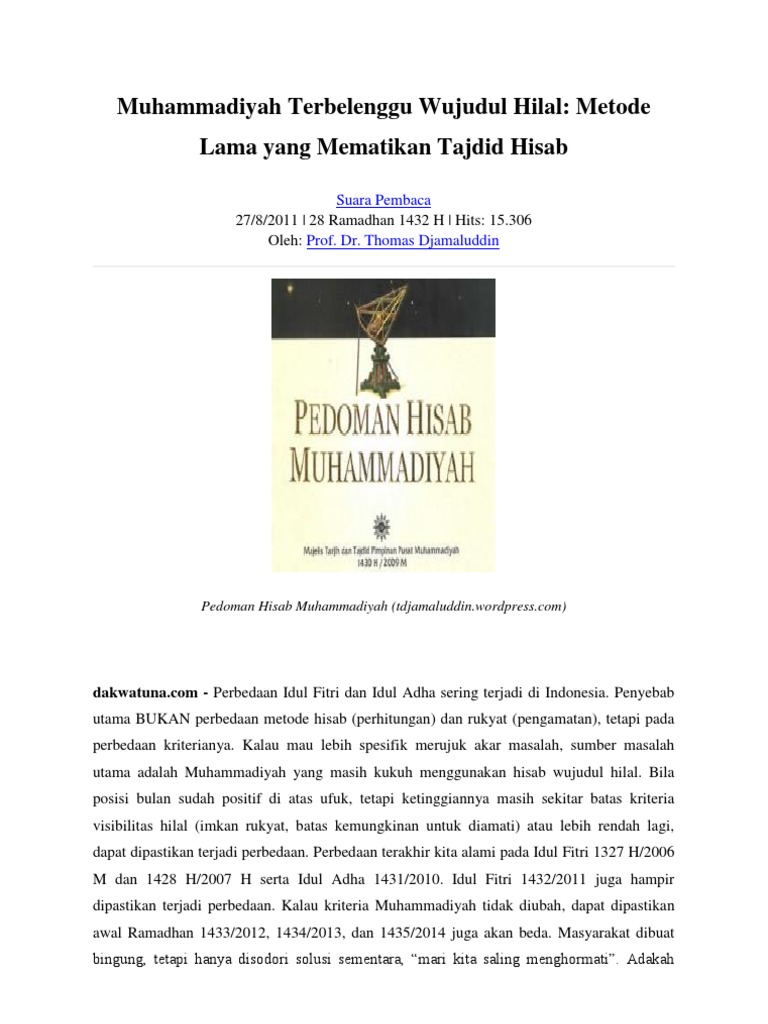 Terbelenggu Wujudul Hilal Metode Lama Yang Mematikan Tajdid Hisab Terbelenggu Wujudul Hilal Metode Lama Yang Mematikan Tajdid Hisab