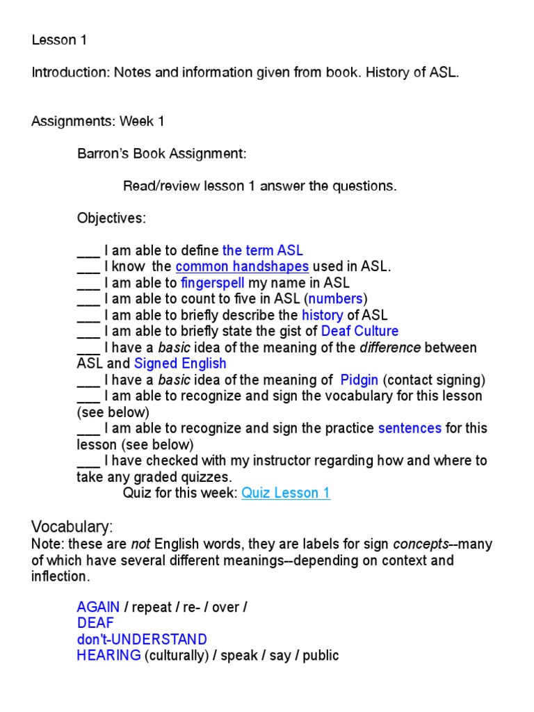 ASL Lesson 1: Basics and History | PDF