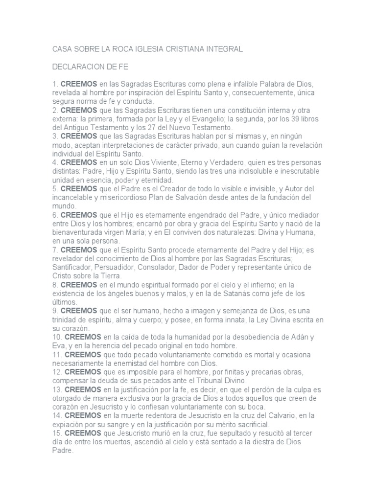 Declaración de Fe de Casa sobre la Roca | PDF | Filosofía