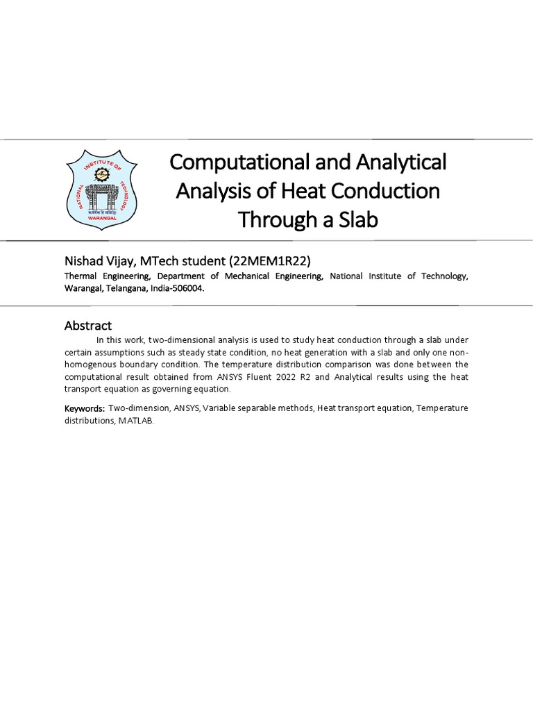 Heat Conduction Through A Slab | PDF