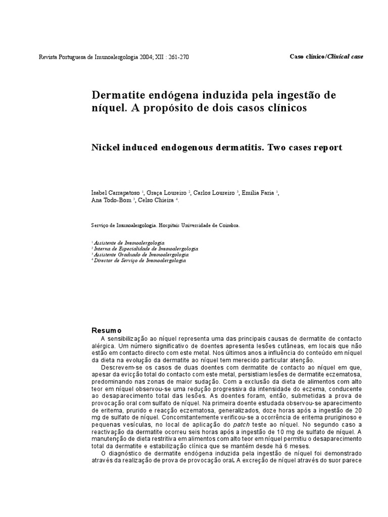 Dermatite Endógena por Níquel: Casos Clínicos | PDF | Sistema ...