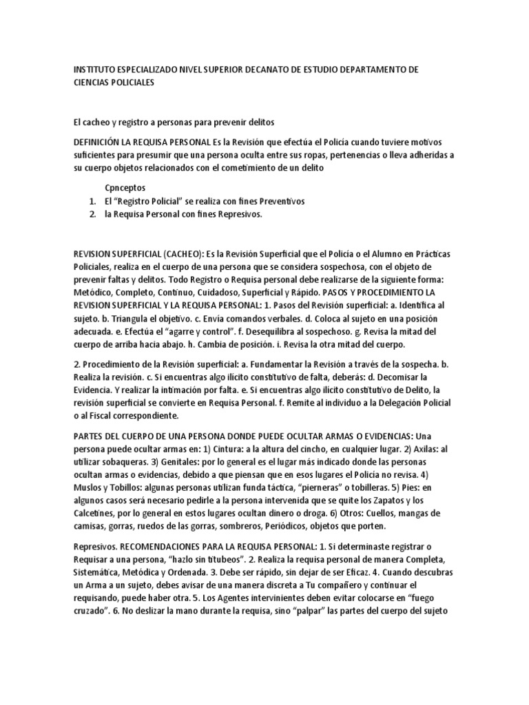 El Cacheo y Registro A Personas para Prevenir Delitos | PDF