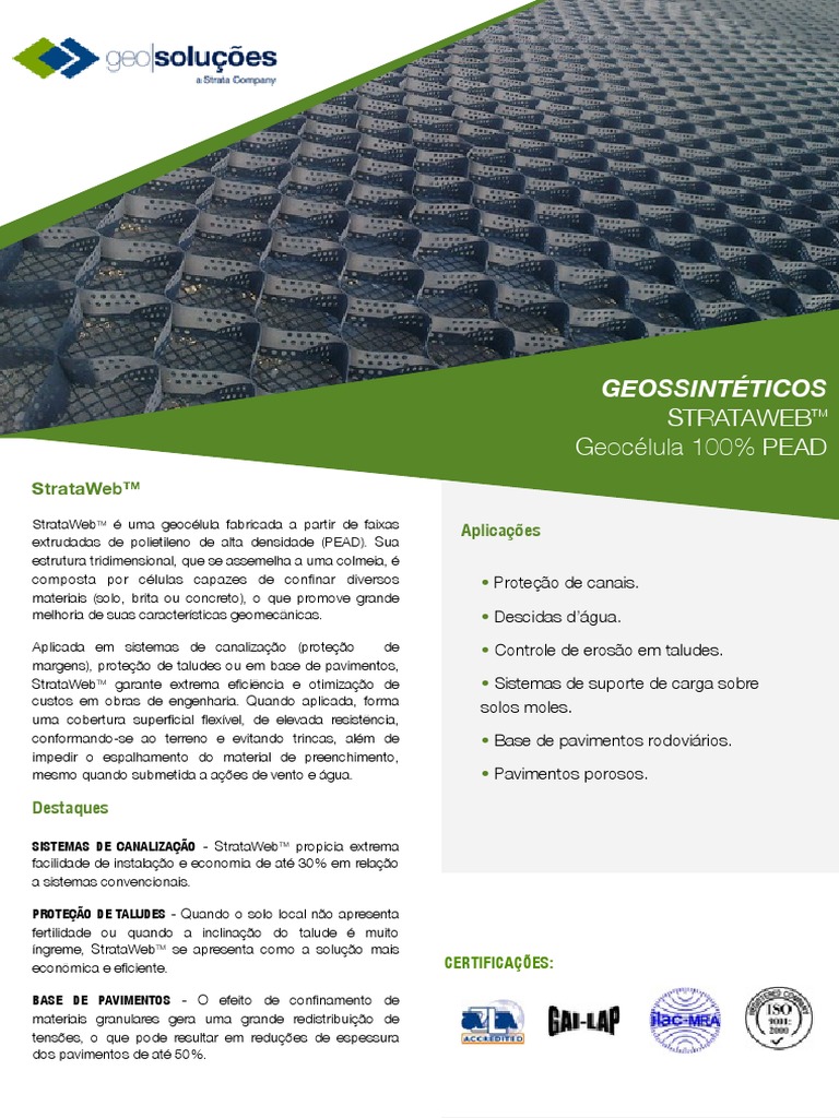 Geocélula StrataWebTM: Soluções Eficientes | PDF | Solo | Polietileno