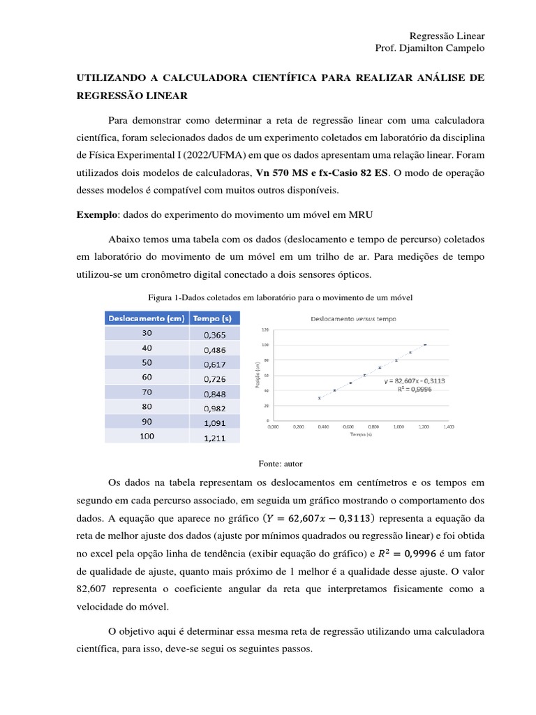 Regressão Linear na Calculadora Científica | PDF | Regressão linear | Dados