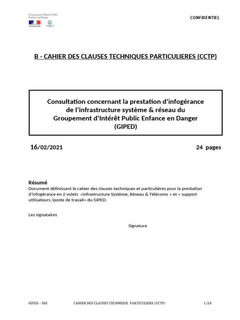 Cahier Des Clauses Techniques Particulieres (CCTP) | PDF