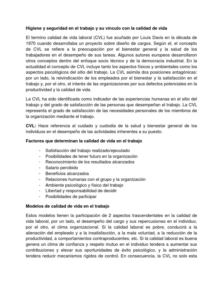 Higiene y Seguridad en la Calidad Laboral | PDF | Calidad (comercial ...