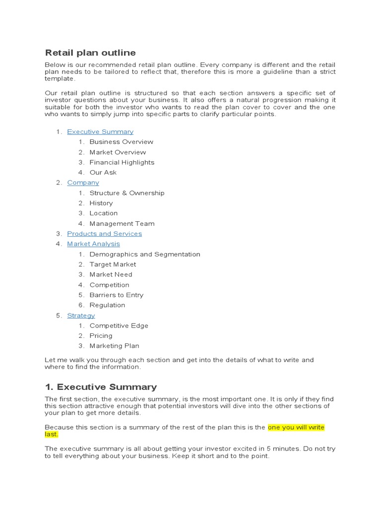 Retail Plan | PDF