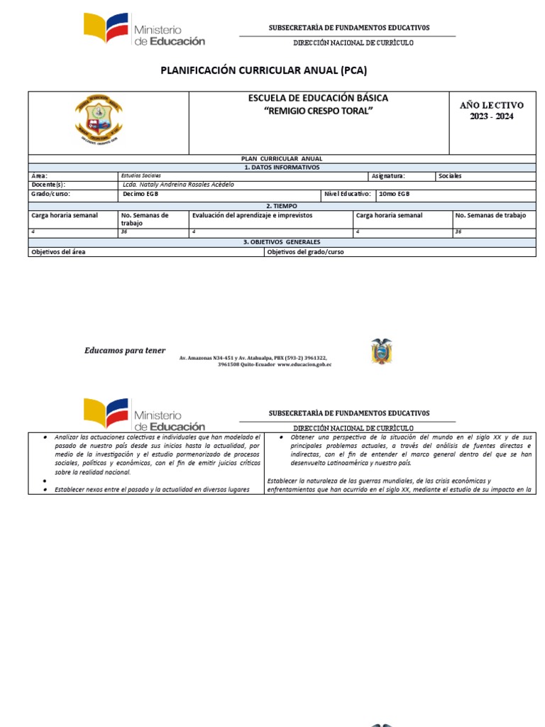 Plan Curricular Anual 10mo EGB | PDF | Plan de estudios | America latina