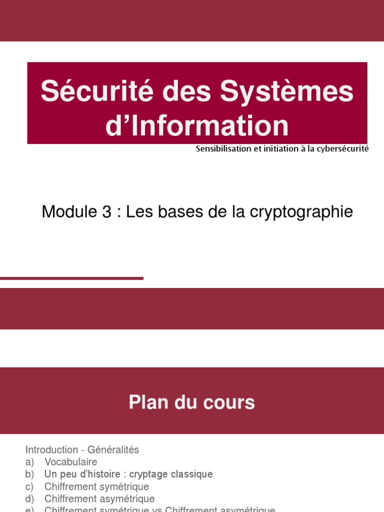 Bases de la Cryptographie en Cybersécurité | PDF