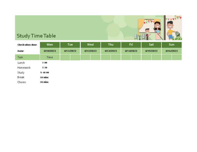 Study Time Table PDF