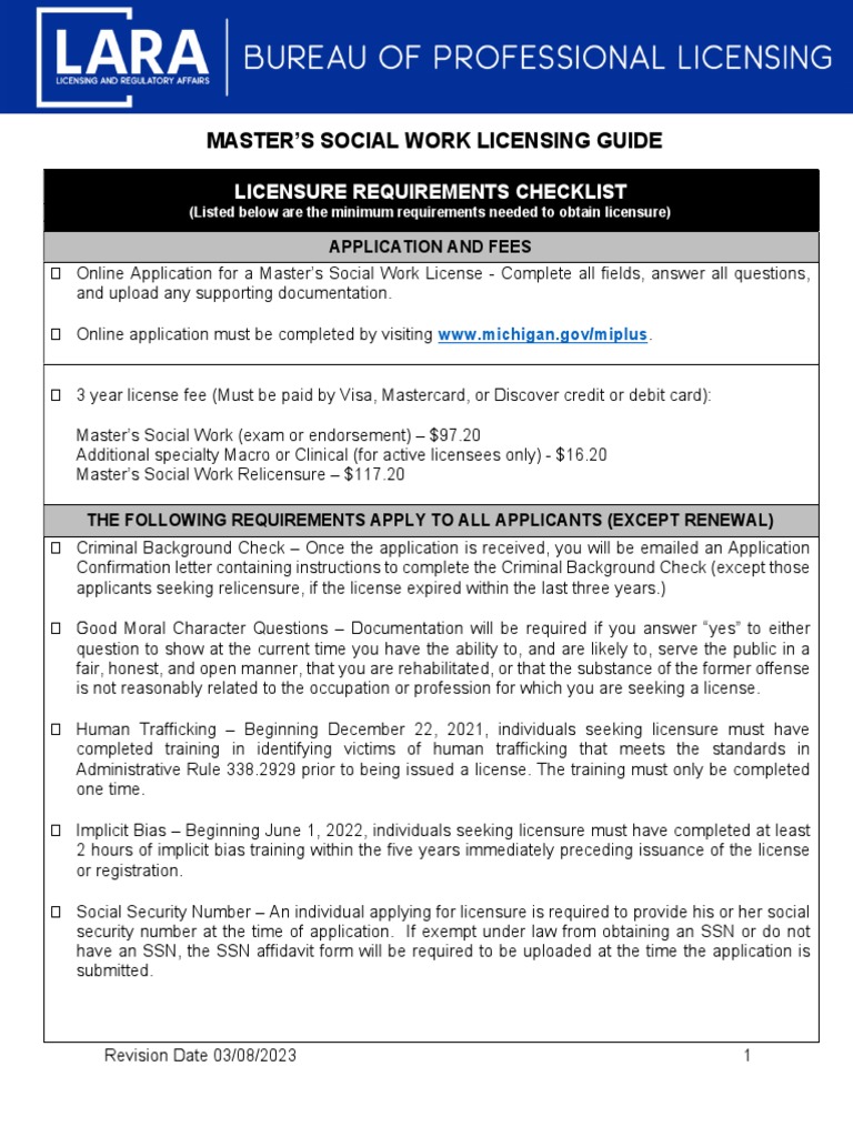 Masters Social Worker Licensing Guide PDF