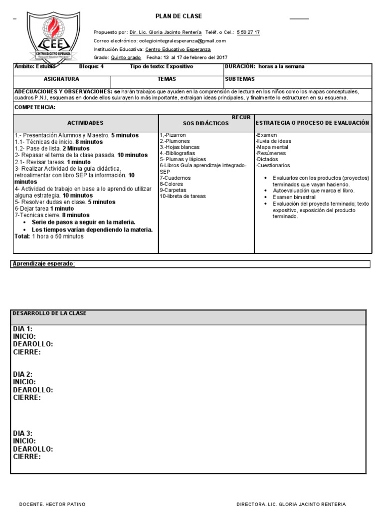 PLAN DE CLASE CEE Fornato | PDF | Evaluación | Pedagogía