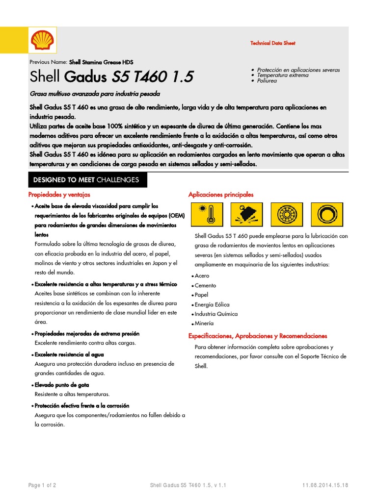 Shell Gadus S5 T460 1.5: Grasa Avanzada | PDF