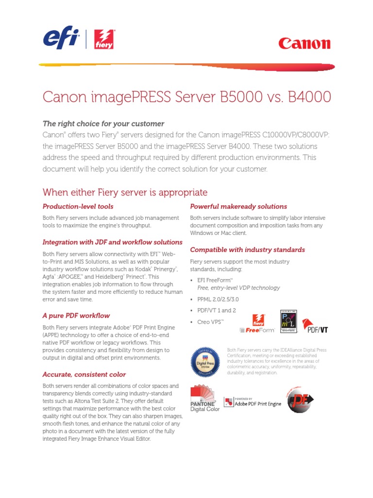 Efi Fiery Canon b5000 b4000 Comparison Ds en Us PDF PDF Computer