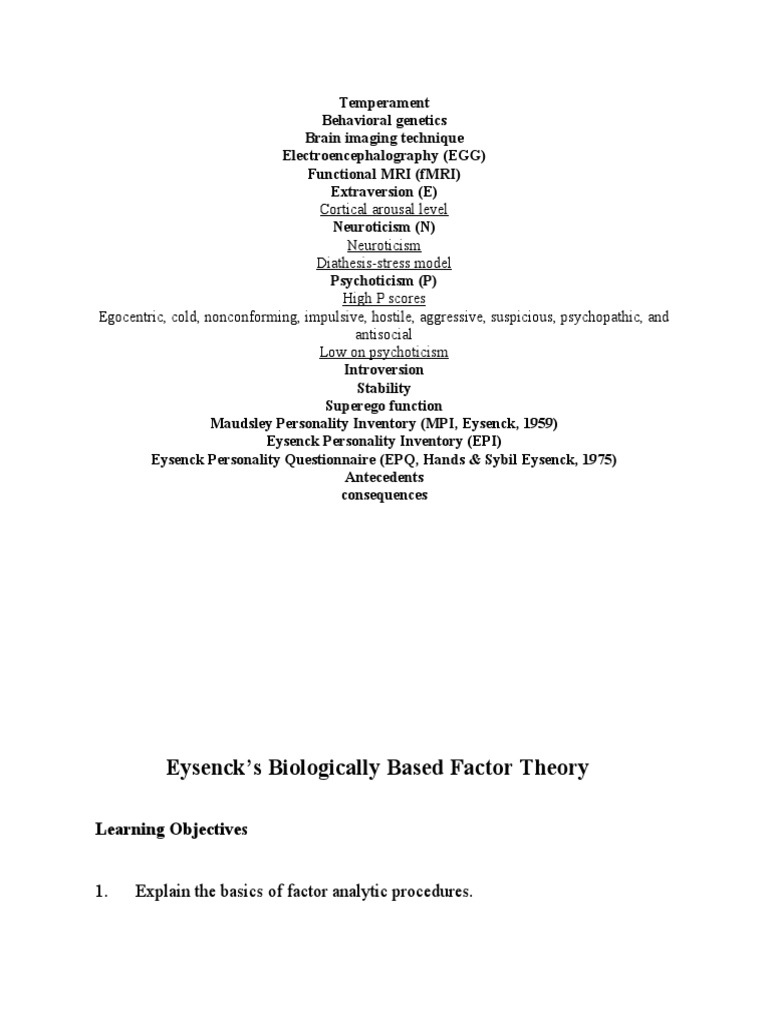 Eysencks Biologically Based Factor Theory | PDF | Science & Mathematics