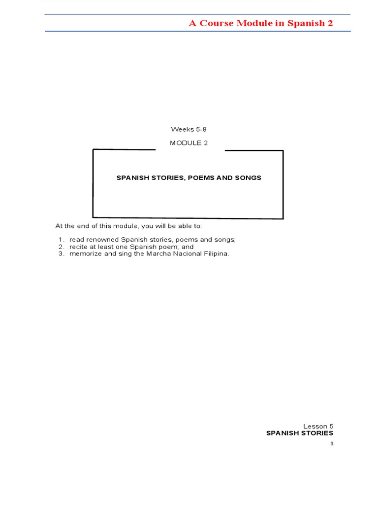 Spanish Poems and Stories Module | PDF | Foreign Language Studies ...