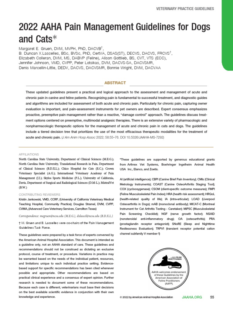 2022 Aaha Pain Management Guidelines For Dog and Cats Updated